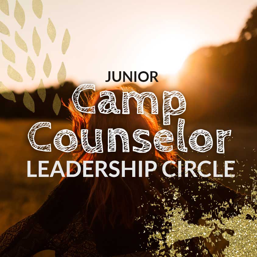 Junior Camp Counselor Leadership text over beautiful sunset with gold highlights